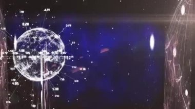 Medya simgelerinden oluşan bir ağ ile dünyanın animasyonu. iletişim teknolojisi, veri paylaşımı ve dijital arayüz konsepti dijital olarak oluşturulmuş video.