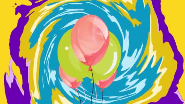 Animation Bunter Luftballons Die Über Kleckse Auf Blauem Hintergrund Fliegen — Stockvideo