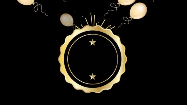 Animacja Złotych Balonów Latających Złoty Krąg Czarnym Tle Koncepcja Imprezy — Wideo stockowe