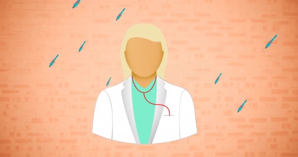 Animación Del Icono Del Médico Femenino Sobre Fondo Rojo Gripe — Vídeo de stock