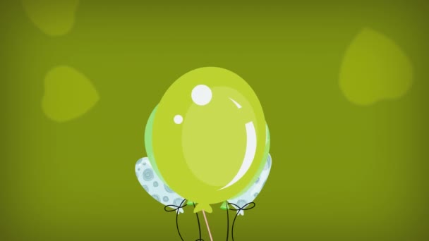 Animation Von Bunten Luftballons Die Über Grünen Hintergrund Fliegen Party — Stockvideo