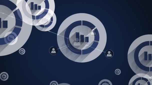Animatie Van Media Iconen Blauwe Achtergrond Communicatietechnologie Gegevensuitwisseling Digitaal Interface — Stockvideo