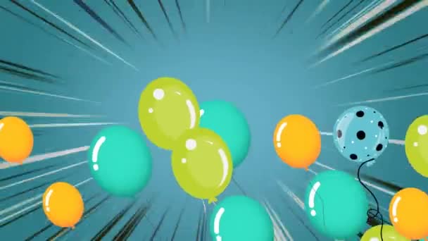 Animazione Palloncini Colorati Che Sorvolano Sfondo Blu Partito Celebrazione Concetto — Video Stock