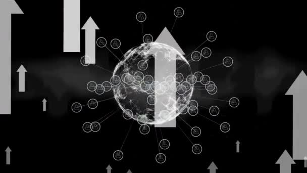 Animation Des Netzwerks Von Verbindungen Und Pfeilen Auf Schwarzem Hintergrund — Stockvideo