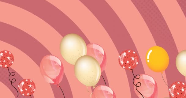 Animatie Van Kleurrijke Ballonnen Vliegen Roze Achtergrond Feest Feestconcept Digitaal — Stockvideo