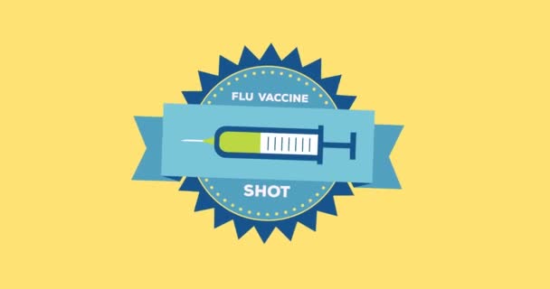 Animation Flu Shot Text Yellow Background Flu Sickness Virus Vaccination — Stock Video