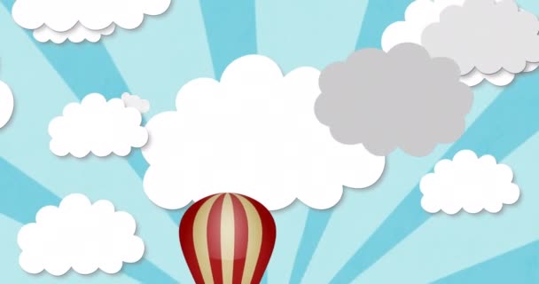 Animación Nubes Globo Aerostático Sobre Fondo Gris Concepto Fiesta Celebración — Vídeos de Stock