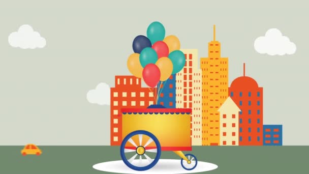 Animation Chariot Avec Ballons Sur Fond Sombre Fête Concept Célébration — Video