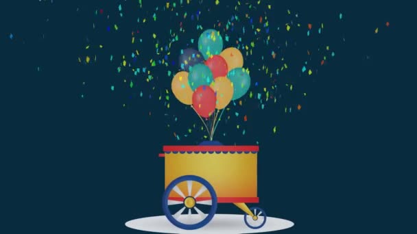 Animação Carrinho Com Balões Sobre Fundo Escuro Festa Celebração Conceito — Vídeo de Stock