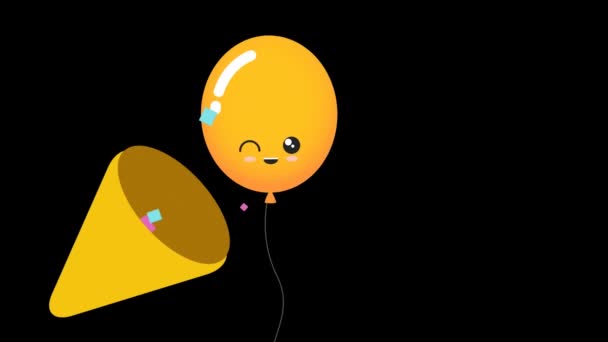 Animation Von Luftballon Und Festkonfetti Vor Dunklem Hintergrund Party Und — Stockvideo