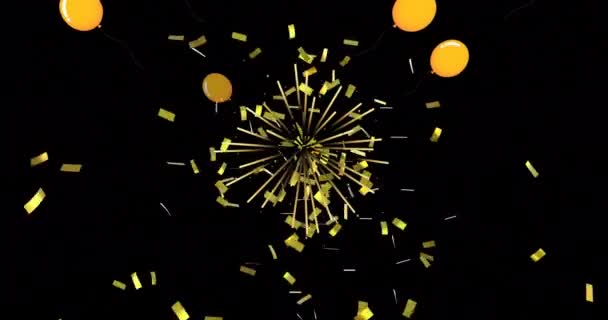 Animation Von Gelben Luftballons Und Feuerwerk Vor Dunklem Hintergrund Party — Stockvideo