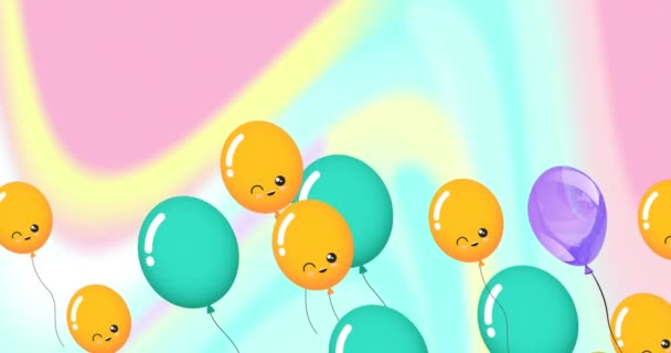 Animazione Palloncini Colorati Che Sorvolano Sfondo Colorato Partito Celebrazione Concetto — Video Stock