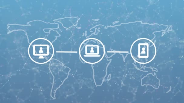 Animação Rede Conexões Sobre Mapa Mundo Tecnologia Comunicação Compartilhamento Dados — Vídeo de Stock