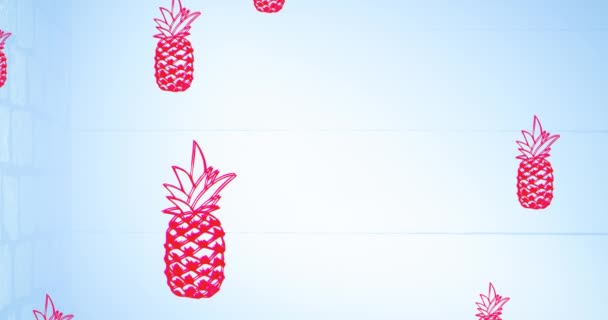 Animation Ananas Simples Flottant Sur Fond Bleu Fruit Tropical Bien — Video