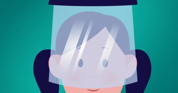 Animación Niña Con Visera Sobre Covid Células Virales Sobre Fondo — Vídeo de stock