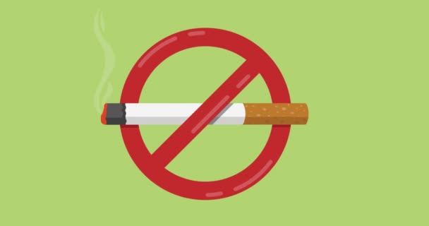 Animación Icono Cigarrillo Con Signo Prohibición Sobre Fondo Verde Gripe — Vídeos de Stock