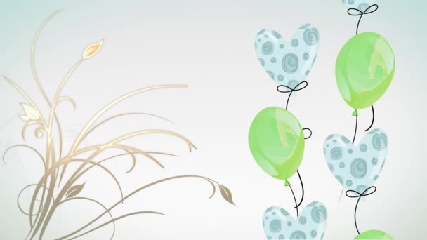 彩色气球和花朵在白色背景上的动画 派对及庆祝活动概念数码影片 — 图库视频影像