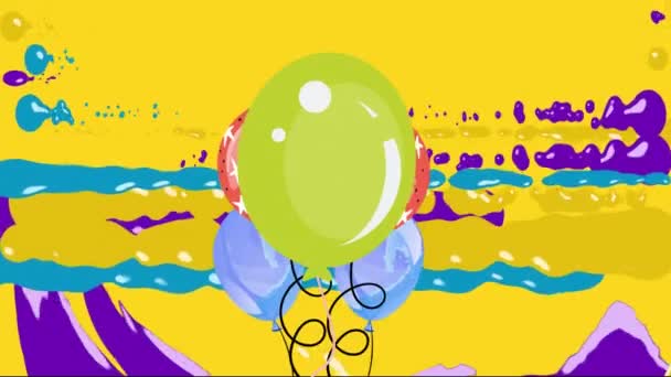 Animation Bunter Luftballons Die Über Kleckse Auf Blauem Hintergrund Fliegen — Stockvideo