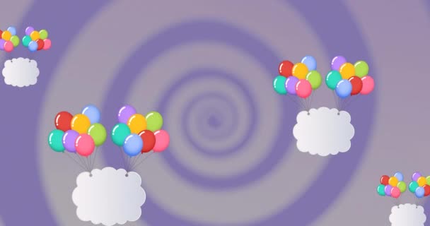 Animación Globos Colores Volando Con Nubes Sobre Fondo Azul Concepto — Vídeo de stock