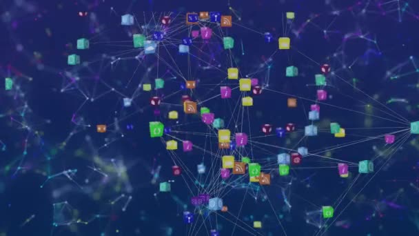 Animation Des Netzwerks Von Verbindungen Auf Blauem Hintergrund Kommunikationstechnologie Datenaustausch — Stockvideo