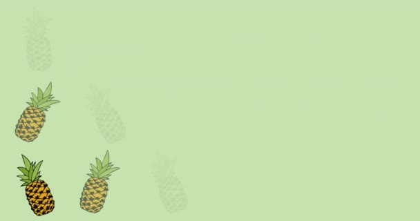 Animation Single Pineapples Floating Green Background Tropical Fruit Wellbeing Summer — Stock Video