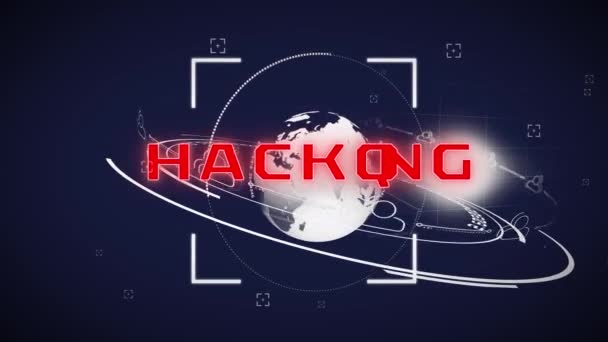 Animazione Testo Hacking Tutto Mondo Tecnologia Comunicazione Condivisione Dei Dati — Video Stock