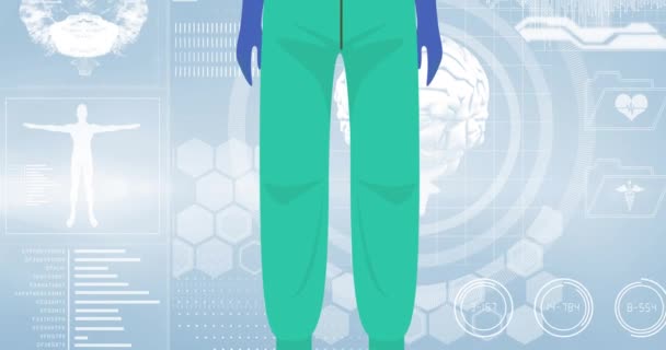 Animation Male Doctor Medical Icons Global Covid Pandemic Concept Digitally — Stock Video