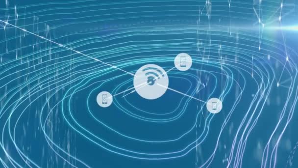 Animație Rețea Conexiuni Fundal Albastru Tehnologia Comunicațiilor Schimbul Date Conceptul — Videoclip de stoc