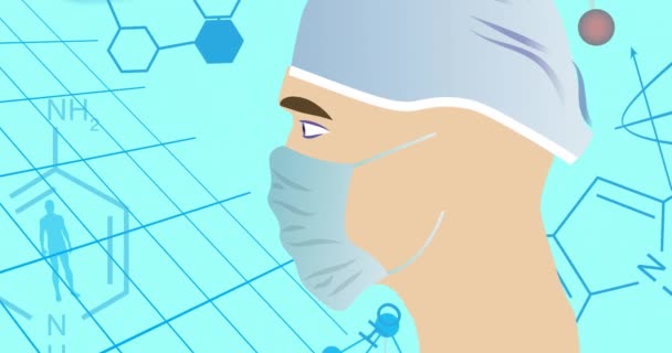 Animación Médico Masculino Con Máscara Facial Sobre Iconos Médicos Global — Vídeos de Stock