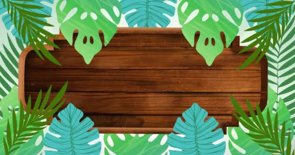 Animation Tropical Plant Leaves Wooden Background Tropical Wildlife Adventure Concept — Stock Video