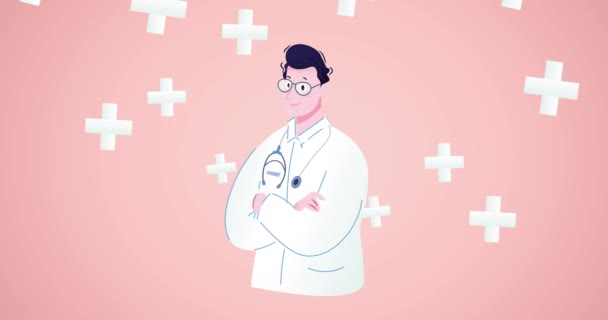 Animation Médecin Icônes Croisées Sur Fond Rouge Concept Grippe Maladie — Video