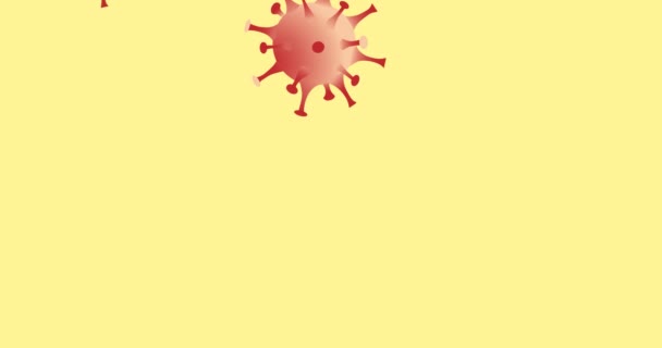 黄色の背景にCovid 19ウイルス細胞のアニメーション 世界中で流行している19の概念をデジタルで — ストック動画