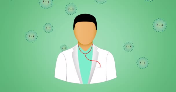 Animación Los Iconos Del Médico Las Células Virales Sobre Fondo — Vídeo de stock