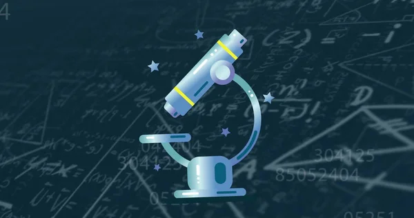 Imagem Microscópio Sobre Equações Matemáticas Sobre Fundo Azul Conceito Aprendizagem — Fotografia de Stock