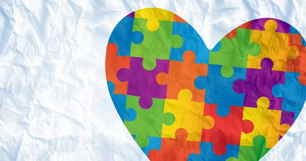 Image Colour Pencils Heart Formed Puzzles Autism Learning Difficulties Awareness — Stock Photo, Image
