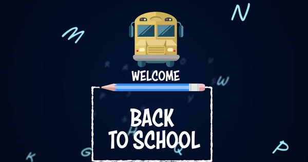 Imagen Digital Bienvenida Texto Escolar Contra Icono Del Autobús Escolar — Foto de Stock