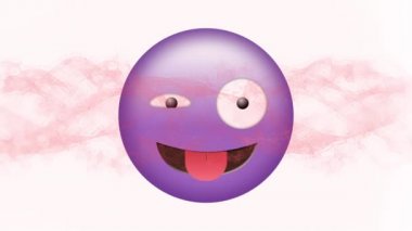 Kırmızı dijital dalganın dijital animasyonu mor renkli aptal yüz ifadelerinin üzerinde beyaz arka planda. ifade ve iletişim kavramı