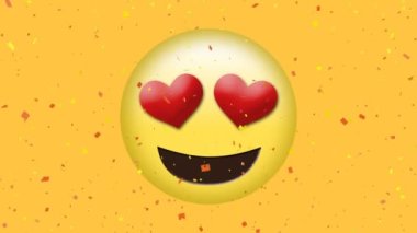 Gözlerinin üstüne konfetilerin dijital animasyonu sarı arkaplanda emojiye bakıyor. ifade ve iletişim kavramı