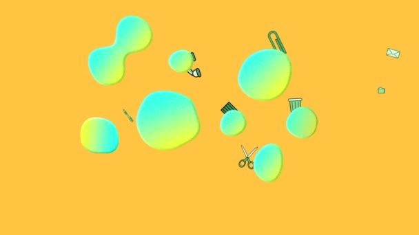 Digital Animation Gradient Liquid Shape Multiple Business Concept Icons Yellow — Stock Video