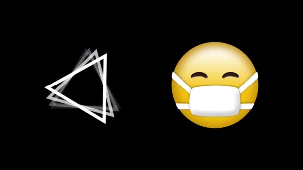 Forma Triângulo Abstrato Girando Rosto Usando Emoji Máscara Contra Fundo — Vídeo de Stock