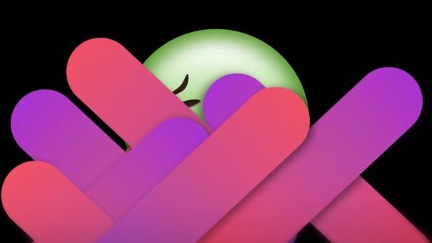 Digitale Animatie Van Abstracte Paarse Vormen Groen Zieke Gezicht Emoji — Stockvideo