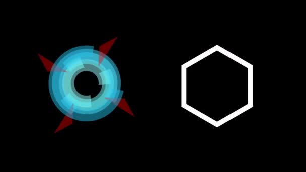 Цифровая Анимация Двух Абстрактных Круговых Фигур Вращающихся Черном Фоне Технологический — стоковое видео