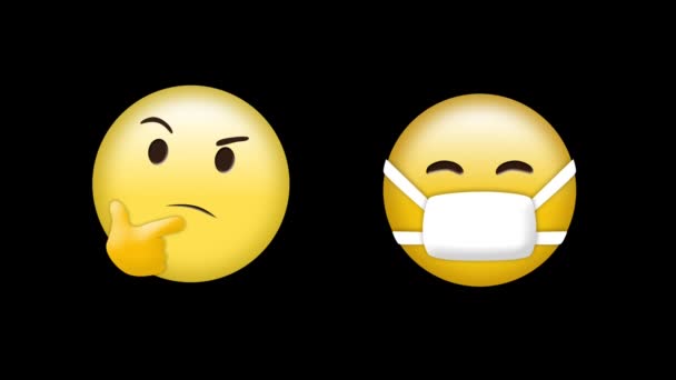 Animação Digital Emoji Rosto Pensamento Rosto Usando Emoji Máscara Contra — Vídeo de Stock