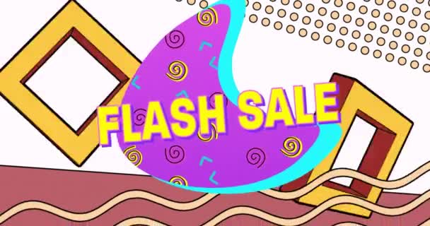 Texto Venta Flash Banner Púrpura Contra Formas Coloridas Abstractas Sobre — Vídeo de stock