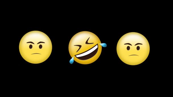 Cyfrowa Animacja Wściekłych Śmiejących Się Emoji Twarzy Czarnym Tle Koncepcja — Wideo stockowe
