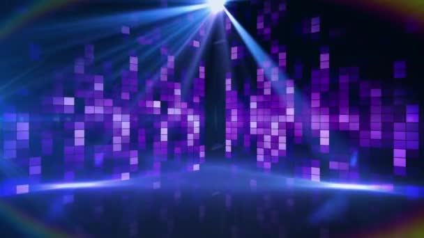 Цифровая Анимация Светового Следа Пятна Света Фиолетовых Мозаичных Квадратах Черном — стоковое видео