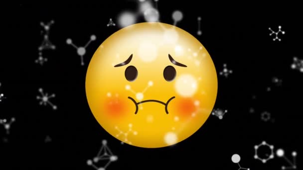 Hasta Yüz Emojisinin Üzerinde Yüzen Moleküler Yapıların Dijital Animasyonu Siyah — Stok video