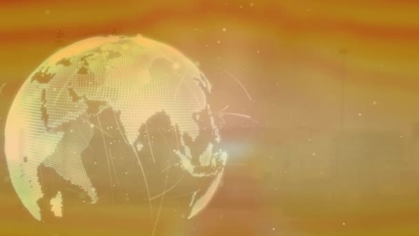 Цифрова Анімація Світлових Слідів Над Обертовим Глобусом Сірому Фоні Концепція — стокове відео