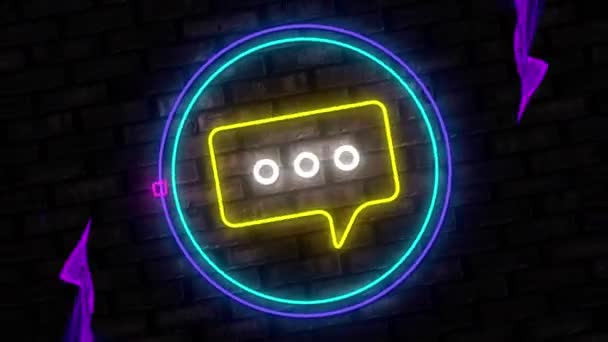 Digital Animation Purple Digital Waves Neon Yellow Message Icon Brick — Stock Video