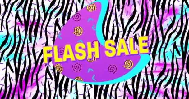 Animação Digital Texto Venda Flash Banner Roxo Sobre Listras Zebra — Vídeo de Stock